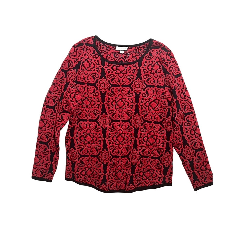 Charter Club Women's Red Black Jacquard Knit‎ Sweater Medium Pullover NWT